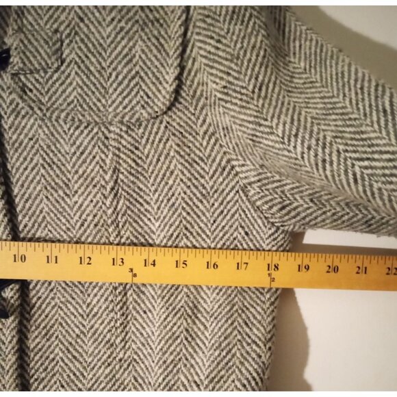 Talbots womens size 8 gray white Herringbone Wool Blend Toggle Coat With Hood - Picture 5 of 11